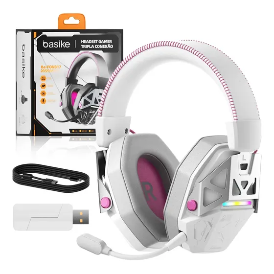 Headset Gamer Sim Fio, Triplo Modo(com Cabo 1,9m+usb2.4g+bt5.4), Fone Gamer Com Microfone Desmontável, Com Microfone Flexível Enc, Rgb, Pc Gamer Acessorios, Reunião, Profissional, Cor Preto