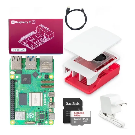 Kit Raspberry Pi 5 Pi5 B 16gb Ram Fonte Case Sd64gb Hdmi