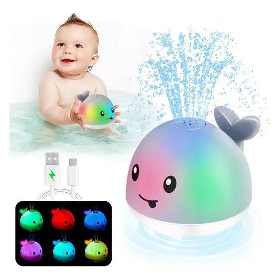 Juguete Bañera Niño Ballena Rociador De Agua Recargable Led