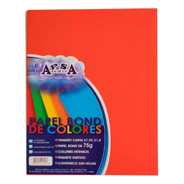 Hojas Carta Papel Bond Colores Intensos Surtidos 500pz Apsa