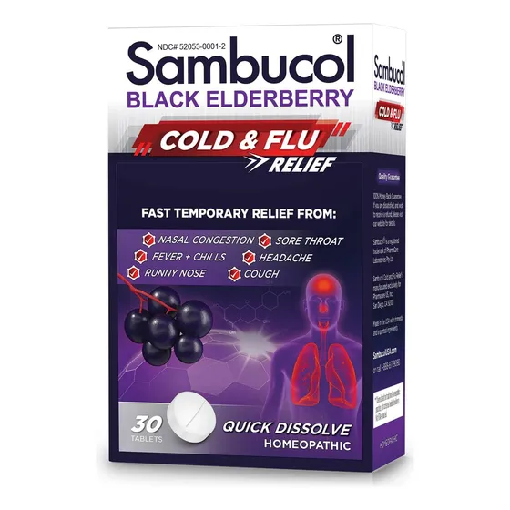 Tabletas Sambucol Para Aliviar El Resfriado Y La Gripe, 30 U