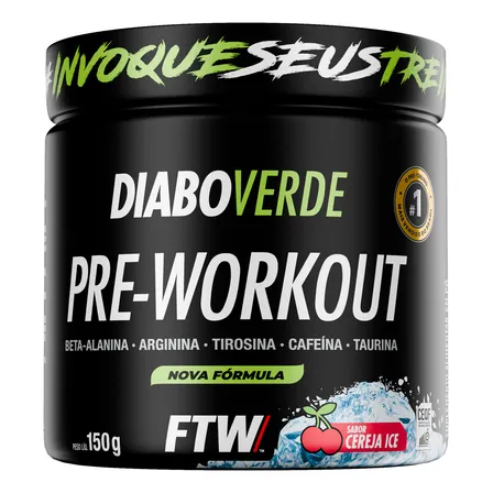 Suplemento Em Pó Pre Treino Pre Workout Pote 150g Sabor Cereja Ice Ftw - Diabo Verde