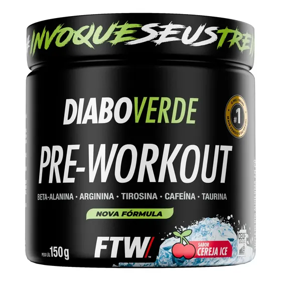 Pré Treino Pre Workout DIABO VERDE Pote 150g Sabor Cereja Ice FTW