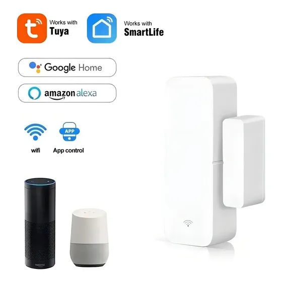 Alarmas Y Sensores Wifi Tuya, Smart Life Casa Inteligente Sensor Inteligente De Puertas Y Ventanas Techwolf Para Proteger La Seguridad Del Hogar Compatible Con Alexa Y Google Home Blanco