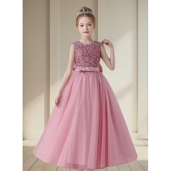 Vestido Niña Fiesta Rosado Largo Con Brillos Reina , Gala