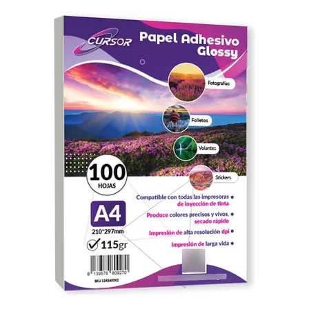 Papel Fotográfico Adhesivo 115 Gr A4 Cursor Pack De 100