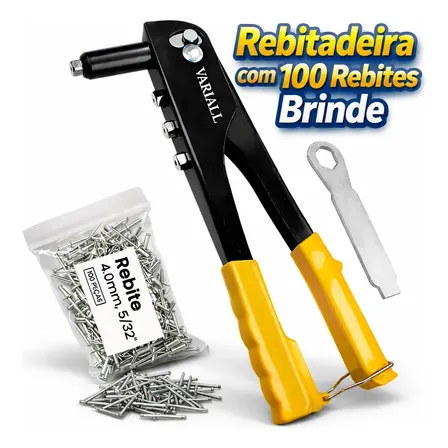 Rebitador Manual Rebitadeira Tipo Alicate 4 Bicos + 100 Rebites Alta Resistência Uso Profissional Ideal Para Metal Alumínio Reparos Oficina Construção Fácil Manuseio