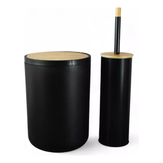Set Baño Plastico Bambu X2 Cesto Vaiven Escobilla Cepillo Ne