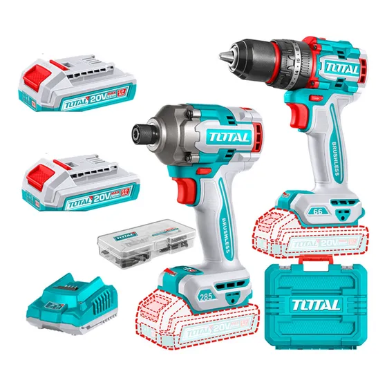 Kit Atornillador De Impacto+ Taladro 20v 2bat+ Carg Total