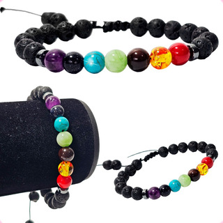 Pulseira Pedra Natural Vulcanica 7 Chakras Energia Proteção Pulseira Pedra Natural Vulcanica 7 Chakras Energia Proteção