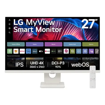 Monitor LG MyView Smart - Tela IPS 27", WebOS, ThinQ Home, Air Play, Screen Share, Bluetooth, – 27SR73U-W