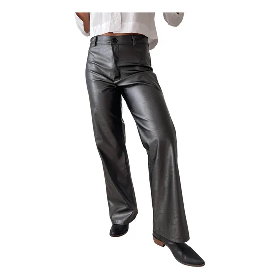 Pantalon Mujer Ecocuero   Con Trama Reptil - Plateado.