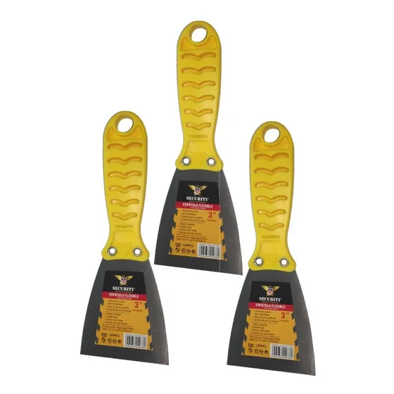 Espátula Metalica Flexible Acero Carbono Mango Plastico 3p 
