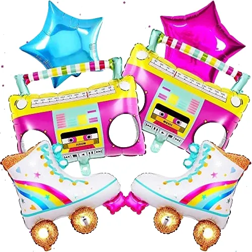Globos Fiesta Patinaje Disco 80s Cumpleaños Grabadora Retro