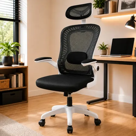 Cadeira Escritório Confortável Ergonômica Giratória Legacy Branco E Preto Algodão