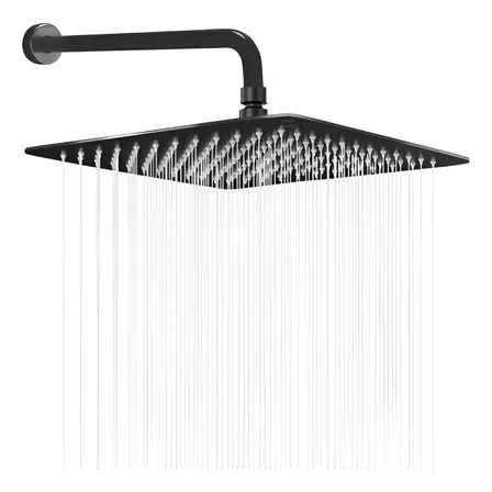 Regadera Cuadrada Tipo Lluvia 20×20 + Tubo 30+chapeton Negro
