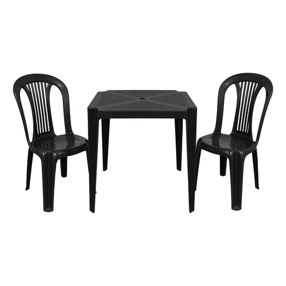 Kit Mesa Quadrada Monobloco + 2 Cadeiras Bistrô Até 182kg