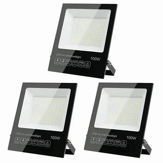 Reflector Led 100w Ultradelgado Exterior Alta Potencia 3pzs Carcasa Negro
