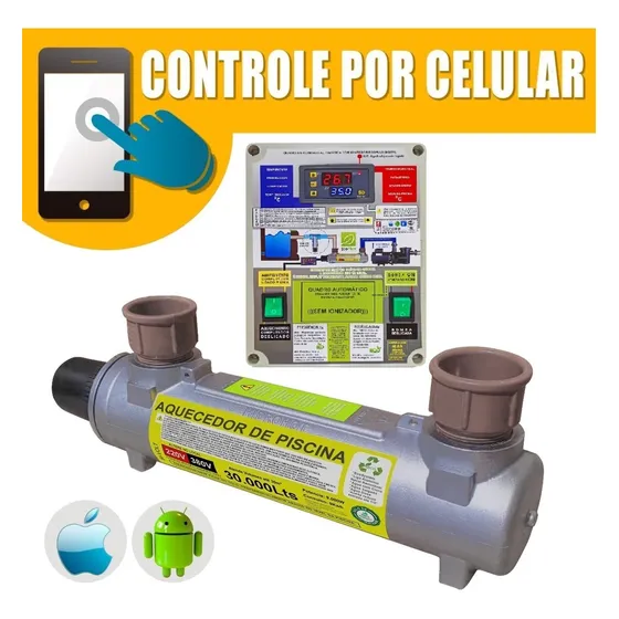 Aquecedor Piscina 30m³ Inox Auto + App Wi-fi Celular Bivolt