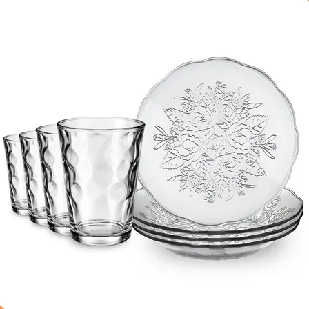 Aparelho De Jantar 8 Peças |  Pratos + Copos Prato Rosas