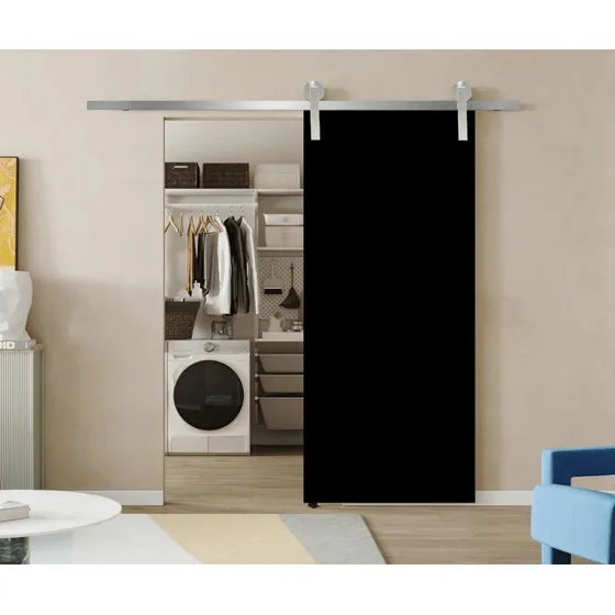 Porta De Correr Preta Com Kit Celeiro 210x80