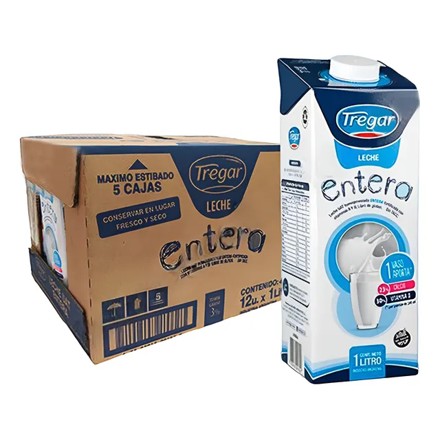 Leche Entera Tregar X 1 L Larga Vida Sin Tacc Pack X 12 Unid
