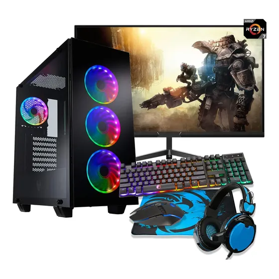 Pc Gamer Amd Ryzen 7 16gb 480ssd Vega 8 + Monitor 27'' 165hz 16 Gb | Cuotas sin interés