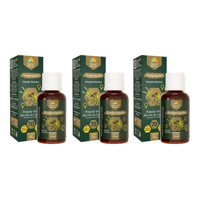 3 Própolis Verde Extrato 70% Natural Puro Solução Alcoólica 