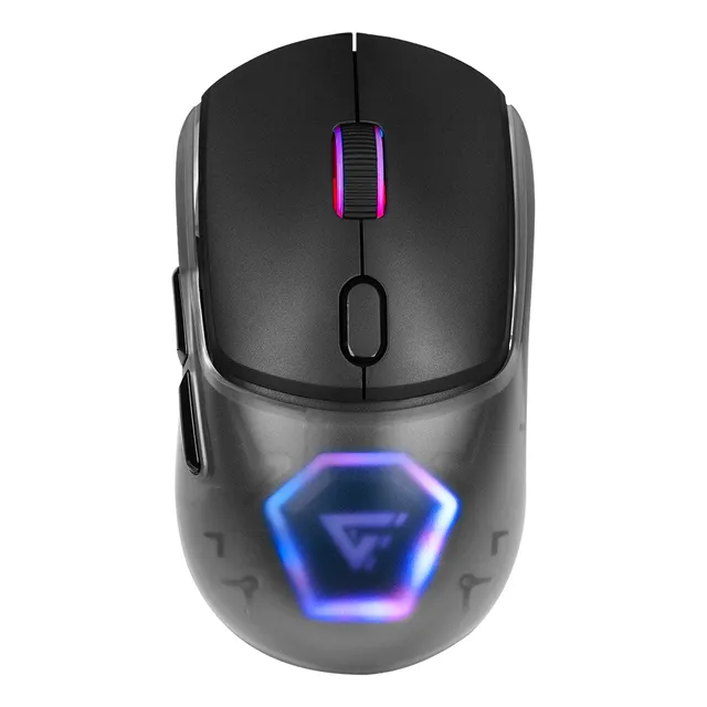 Mouse Gamer Inalámbrico Game Factor MOW700 - Sensor Óptico 26,000 DPI, Iluminación RGB, Conexión 2.4 GHz y Bluetooth, Diseño Ergonómico, Batería Recargable, Compatible con PC y Laptop Color Negro