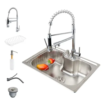 Cuba Pia Gourmet Luxo Guerra Aço Inox + Torneira Flexivel Monocomando Bancada Cozinha 42x60cm Kit Completa 60 Cm 42cm Winda Prateado