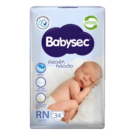 Pañales Babysec - Recién Nacido - 68 Pañales - 2 Paquetes
