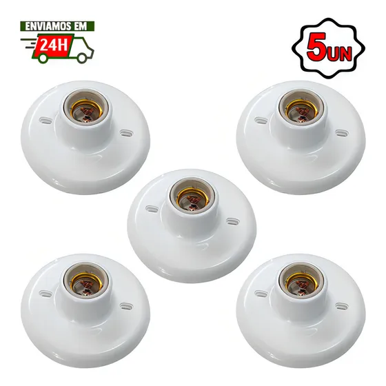 Kit 5 Plafon Luminária Redondo Bocal Porcelana 100w Plafonie Cor Branco 127/220V