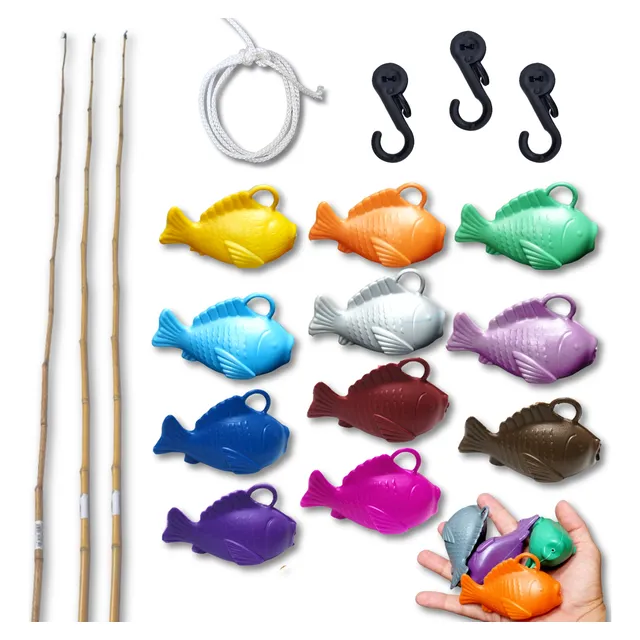 Kit Pescaria Peixinho Festa Junina Peixe Brinquedo Vara Pesc
