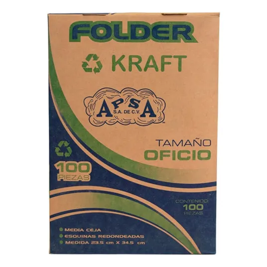 Pack x 100 Carpetas Para Documentos Tamaño Oficio Papel Kraft Apsa L26P
