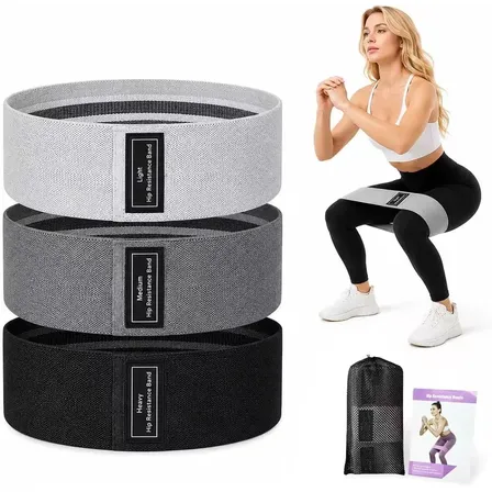Bandas de resistencia para yoga negras y grises ZFzouFan (3 series), bandas de resistencia fitness (yoga, pilates, estiramientos), bandas antideslizantes para ejercicio (fuerza de piernas y caderas)