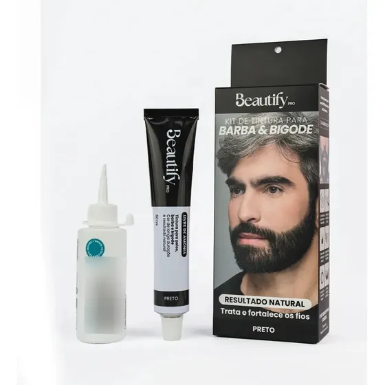Kit Tintura Barba E Bigode Beautify Pro Preto Sem Amônia 50g