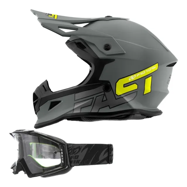 Capacete De Trilha Cross Fast Gray + Oculos Blast Lançamento