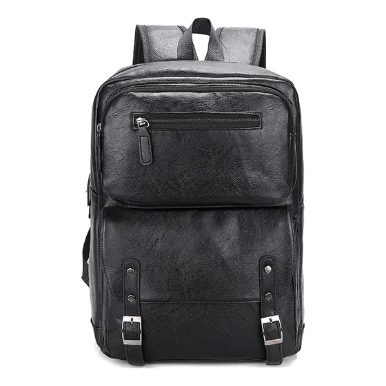 Mochila Cuero Pu Mujer Dama Retro Bolsillos Exteriores Diseño De La Tela Negro