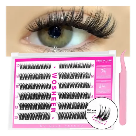 Wosheer Pestañas Postizas Autoadhesivas Sin Pegamento 10-16mm Longitud Mixta Curva D Efecto Ojo Grande Natural Ideal Para Principiantes Incluye Pinzas(slant) Negro 1 Cm 0.07 Mm
