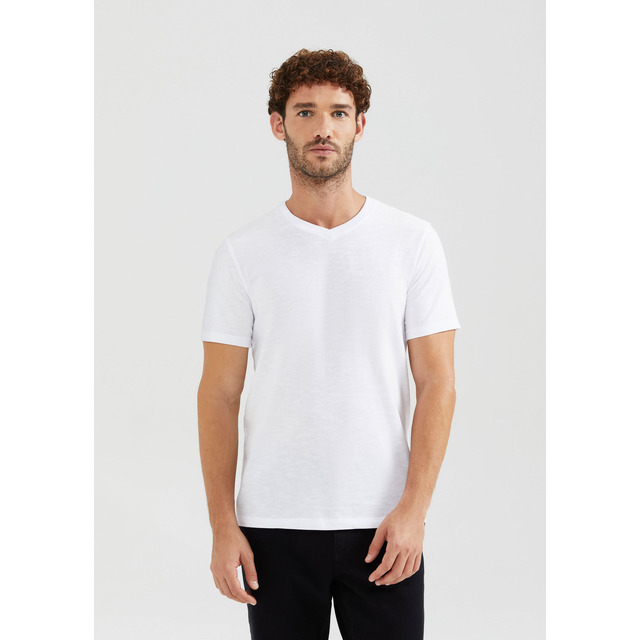 Camiseta Básica Masculina Flamê Com Decote V Hering Camiseta Básica Masculina Flamê Com Decote V Hering