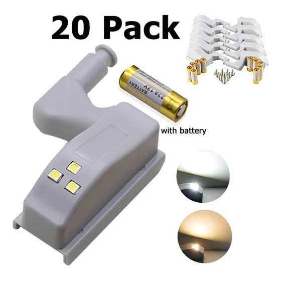 20 Luz Led Bisagra Gabinetes Armario Incluyen Batería Color Blanco