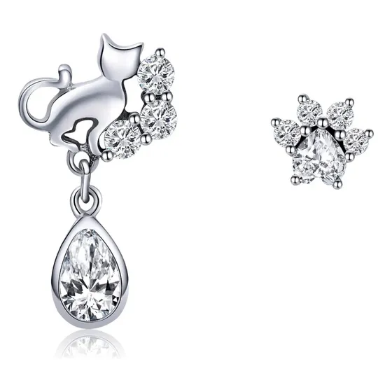 Aros Gato Circón Plata 925 Aretes Elegantes Joyas Mujer