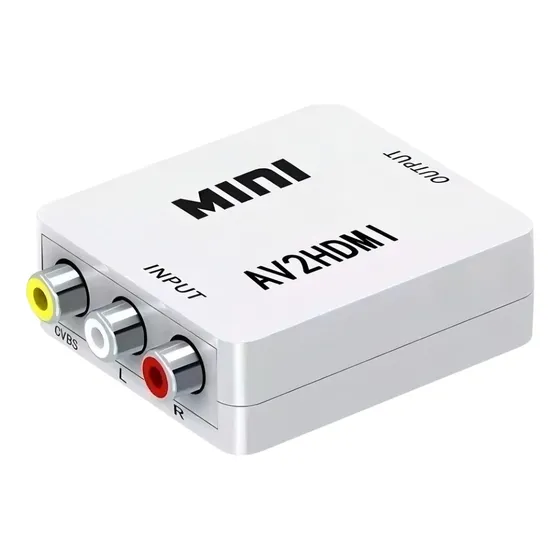 Mini Adaptador Conversor Av Para Hdmi C/ Áudio P2 Av2hdmi Cor Branco 5v