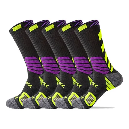 Kit 5 Pares Meias Esportivas Acolchoadas Cano Médio Para Basquete E Corrida Black And Yellow Único