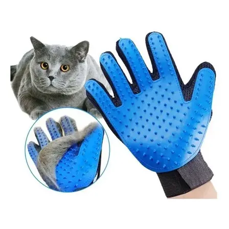 Luva Escova Removedor Pelos Pet Rasqueadeira Cachorro Gato Azul