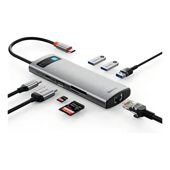 Adaptador Hub Usb-c Baseus 8 Em 1 Para Macbook M4 M3 Hdmi 4k 60hz Cor Cinza