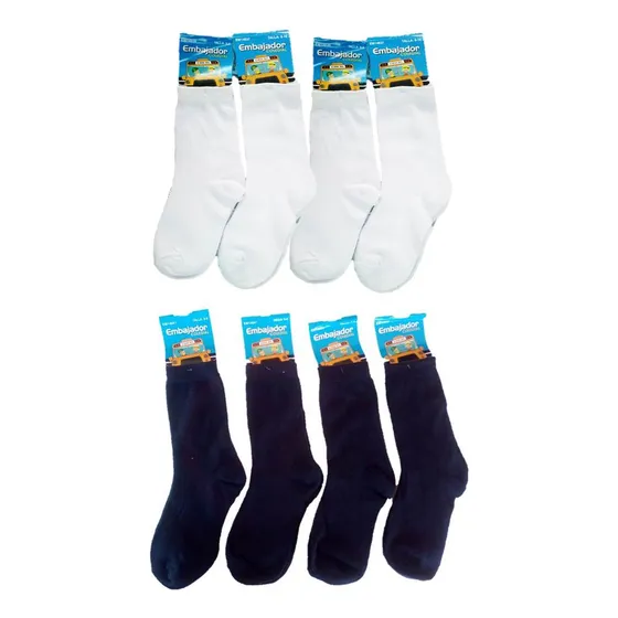 Medias Colegiales Escolares Niño Niña Blanca Azul (6 Pares)