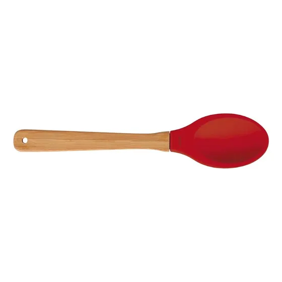 Cuchara De Silicona Y Bambú Mor Roja