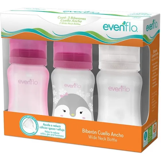 Biberón Evenflo Cuello Ancho 9oz Estuche X 3 Unidades