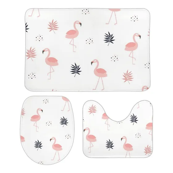 Alfombra Baño 3 Pieza Diseño Flamenco Rosa Suave Agua